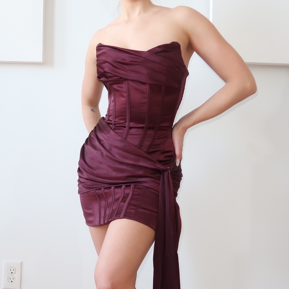 House of CB Strapless Wine Dress